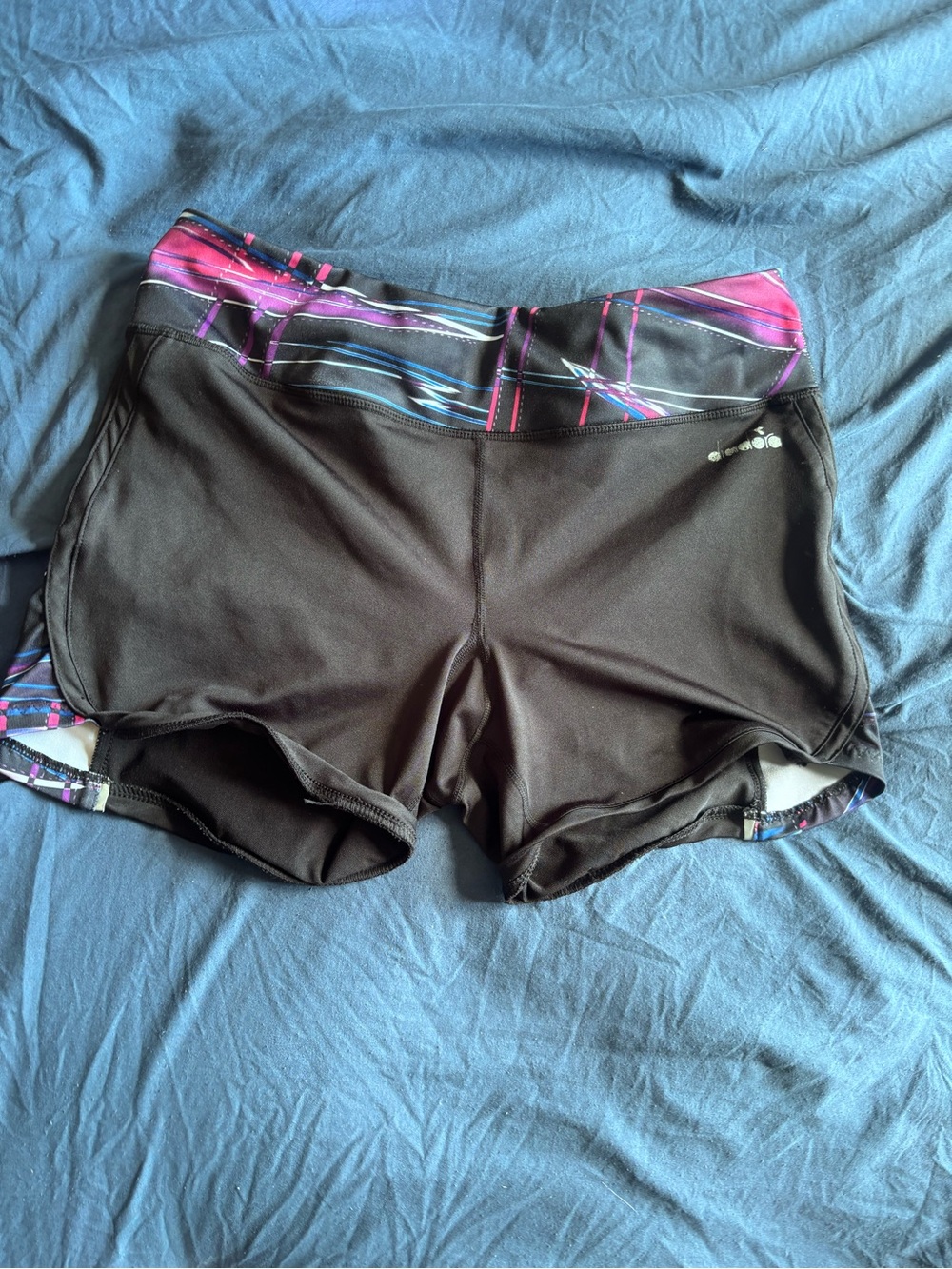 Diadora Black Women’s Athletic Shorts with Purple-Pink Patterned Waistband